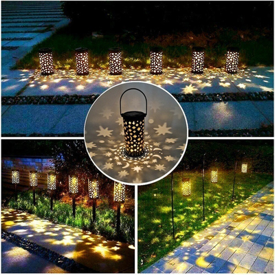 Lanternas solares da cavidade do ferro para a decoração clara retro IP66 do trajeto do terraço da lua exterior da estrela