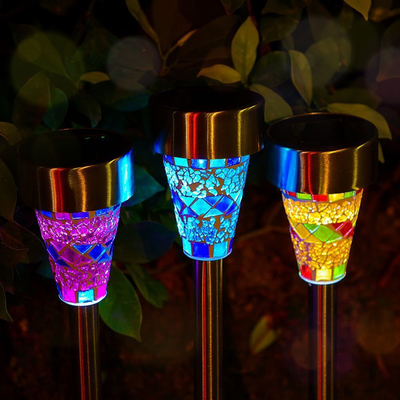 o jardim solar do mosaico de aço inoxidável de 2V 40mAh ilumina o vitral