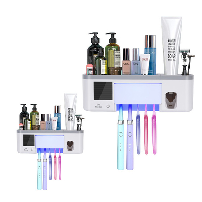Do distribuidor uv do dentífrico do suporte do Sanitizer da escova de dentes do ABS carregamento multifuncional de USB da cremalheira do armazenamento