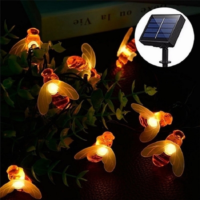 Branco morno impermeável exterior de 20LED Honey Bee Solar String Lights para decorações do jardim