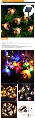 Branco morno impermeável exterior de 20LED Honey Bee Solar String Lights para decorações do jardim