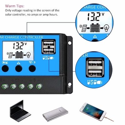 Controlador solar Regulator 12V/24V 60A 50A 40A 30A 20A 10A PWM USB 5V da exposição do LCD