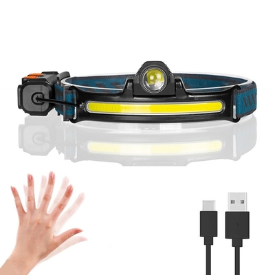 Farol de indução recarregável USB Zoom COB LED Farol de cabeça Bateria embutida Lanterna multifuncional 6 modos Lanterna de cabeça